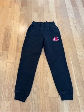 Champion Black Sweatpants with Red & White Logo